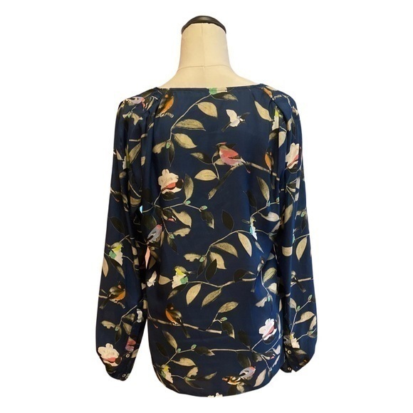 Zara M Bird print satin blouse work wear formal shirt - Picture 6 of 8